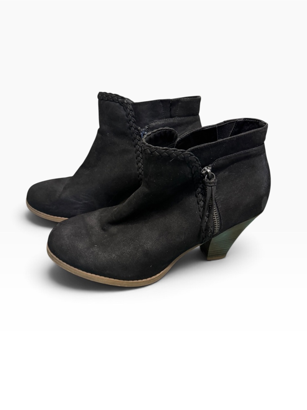 Torrid Black Faux Suede Whipstitch Braid Ankle Boots Size 11.5W Wide Width